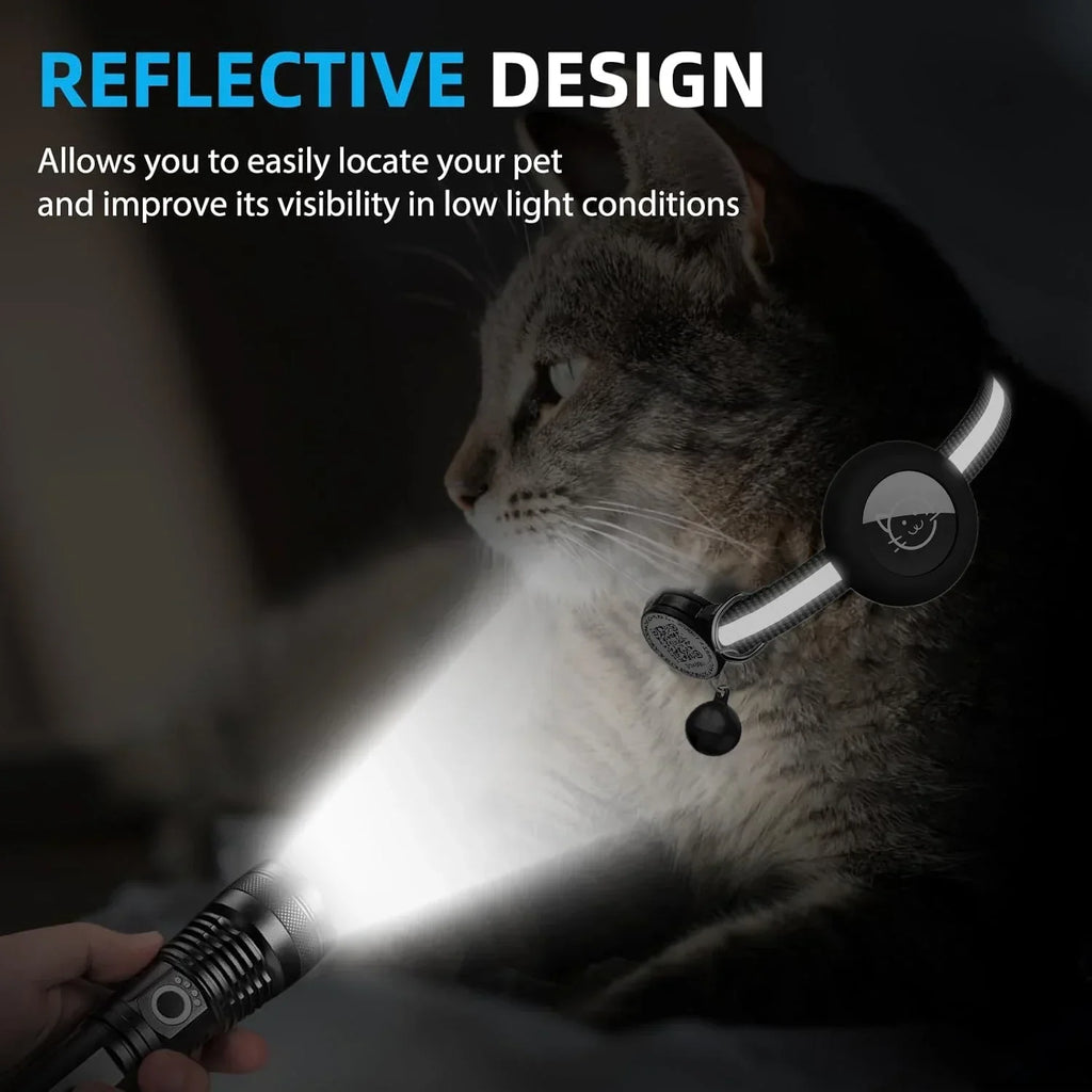 Reflective GPS Tracker Cat Collar with QR Tag & AirTag Holder