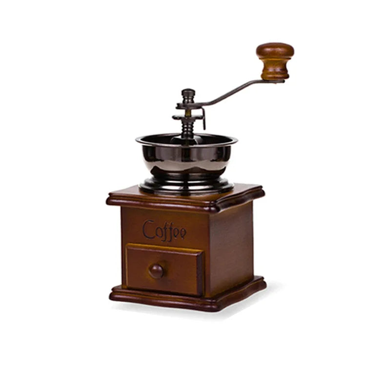 Vintage Hand Crank Coffee Grinder - Classic Wooden Mill for Fresh Coffee