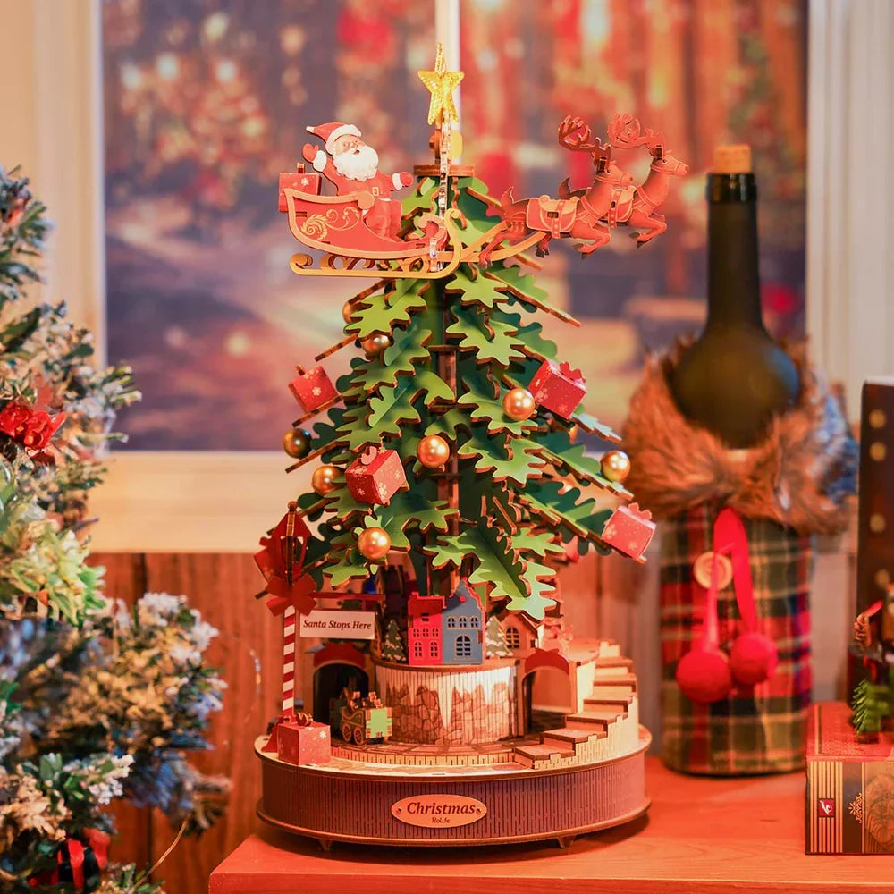 Robotime 3D Christmas Melody Tree Music Box – DIY Wood Puzzle with Light
