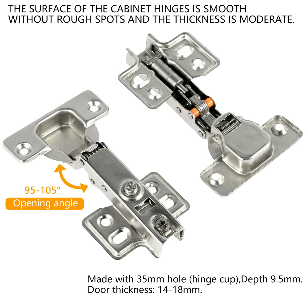 Stainless Steel Hydraulic Soft Close Cabinet Hinges - 10 or 20 Pcs