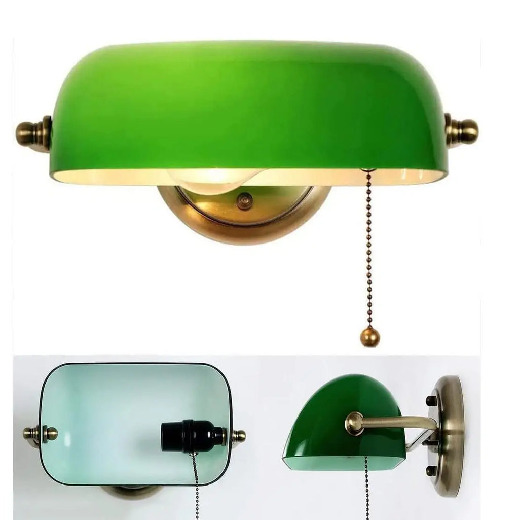 Adjustable Green Glass Wall Sconce with Pull Chain for Classic Decor