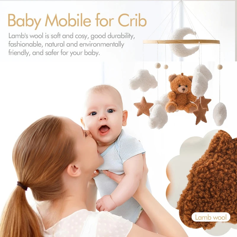 Dreamy Wooden Crib Mobile with Soft Felt Cartoon Bear & Gentle Bells