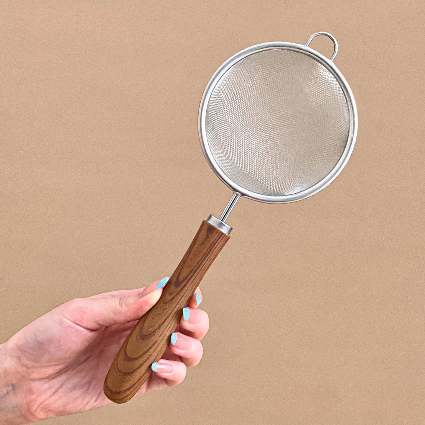 Stainless Steel Flour Sieve with Wooden Handle - Kitchen Strainer