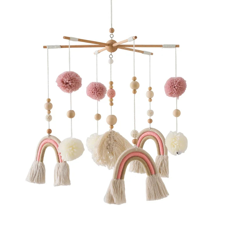 Wooden Baby Crib Mobile with Musical Rattle - Perfect Infant Toy