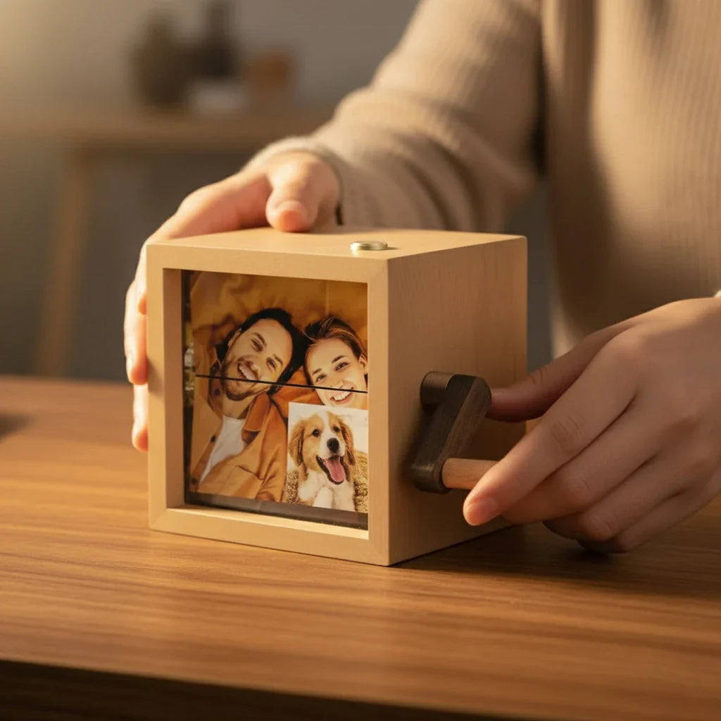 Personalized Hand-Cranked Photo Box - Unique Custom Gift