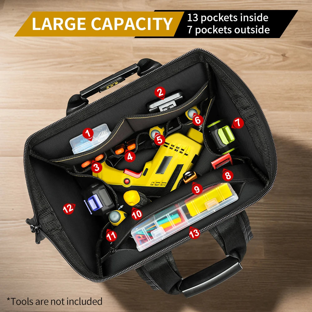 Durable Multifunctional Tool Backpack with Large Capacity & Rubber Base