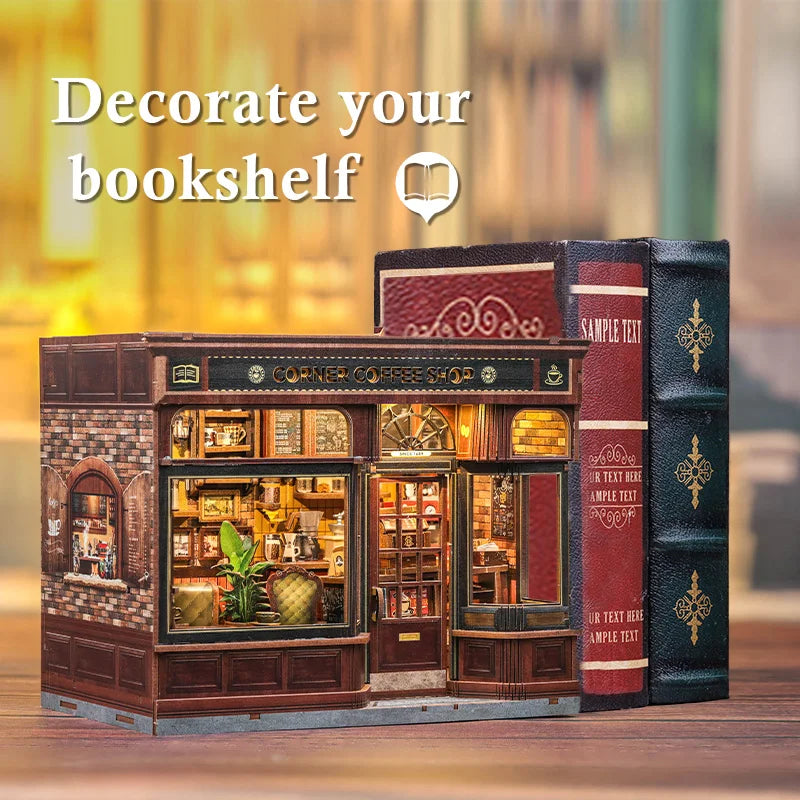 CUTEBEE DIY Book Nook Kit with LED Light - Charming Miniature Coffee Shop