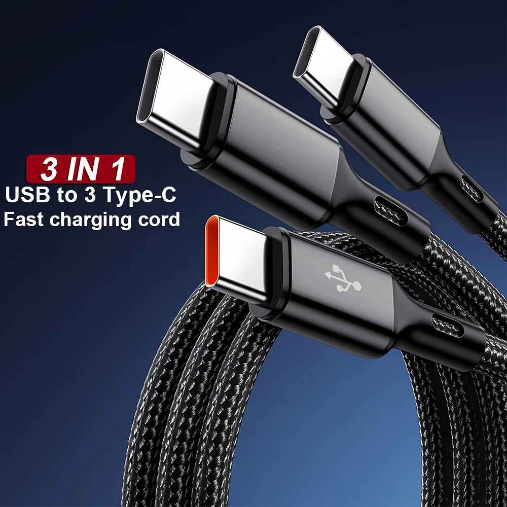 3-in-1 USB-C 100W Fast Charging Data Cable for Samsung & Xiaomi