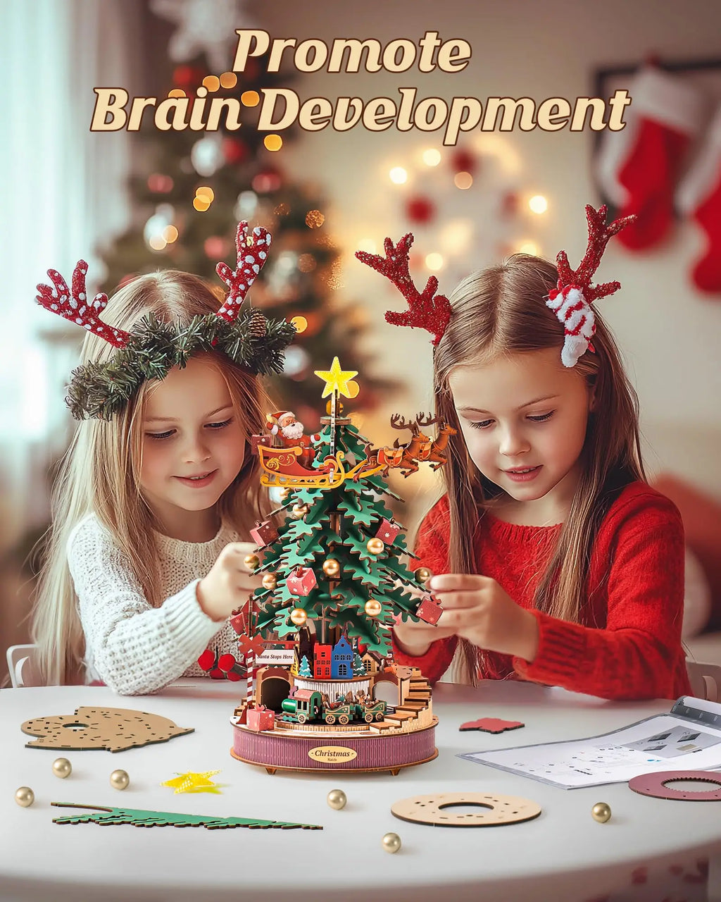 Robotime Christmas Melody Tree Music Box 3D Wooden Puzzle with Light