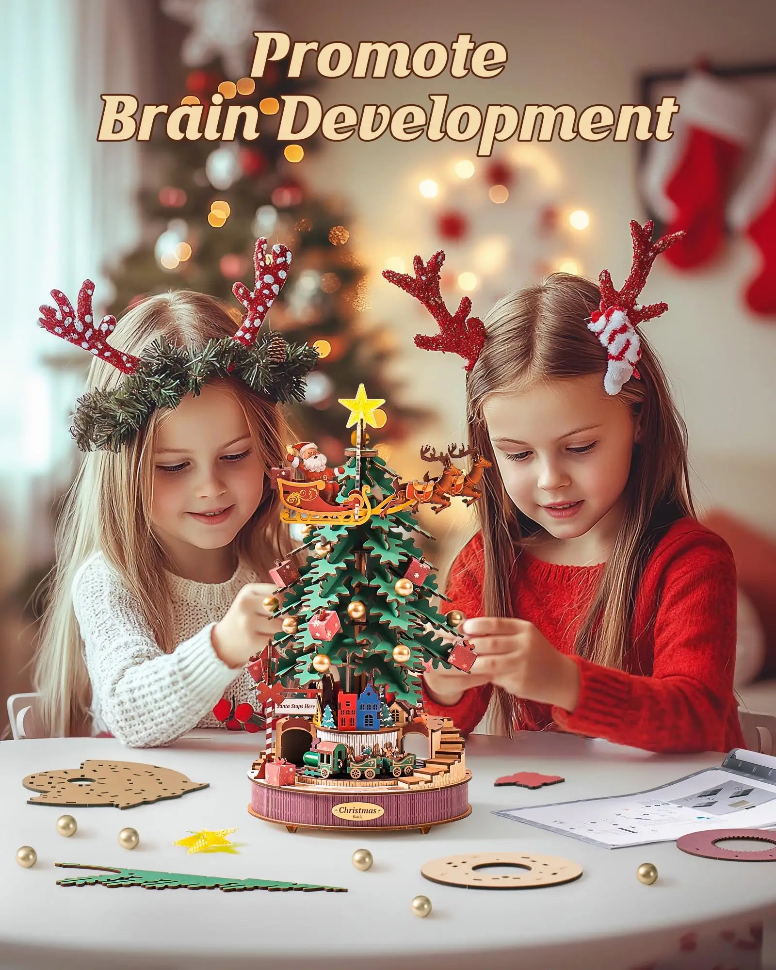 Robotime Christmas Melody Tree Music Box 3D Wooden Puzzle with Light