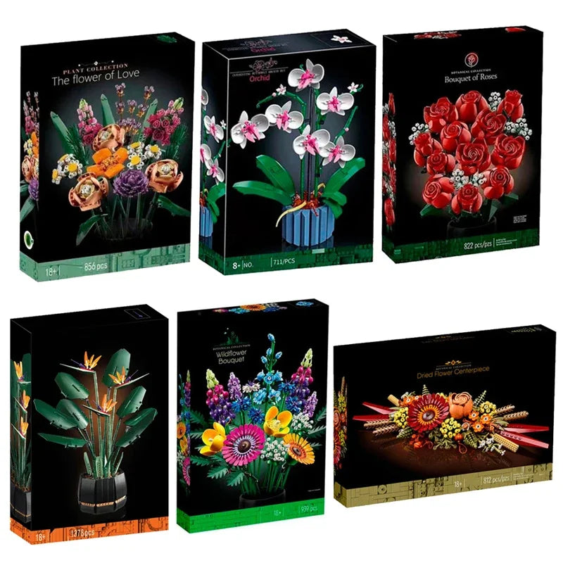 Creative 8-Bouquet Set: Eternal Roses, Orchids & Succulents for Kids