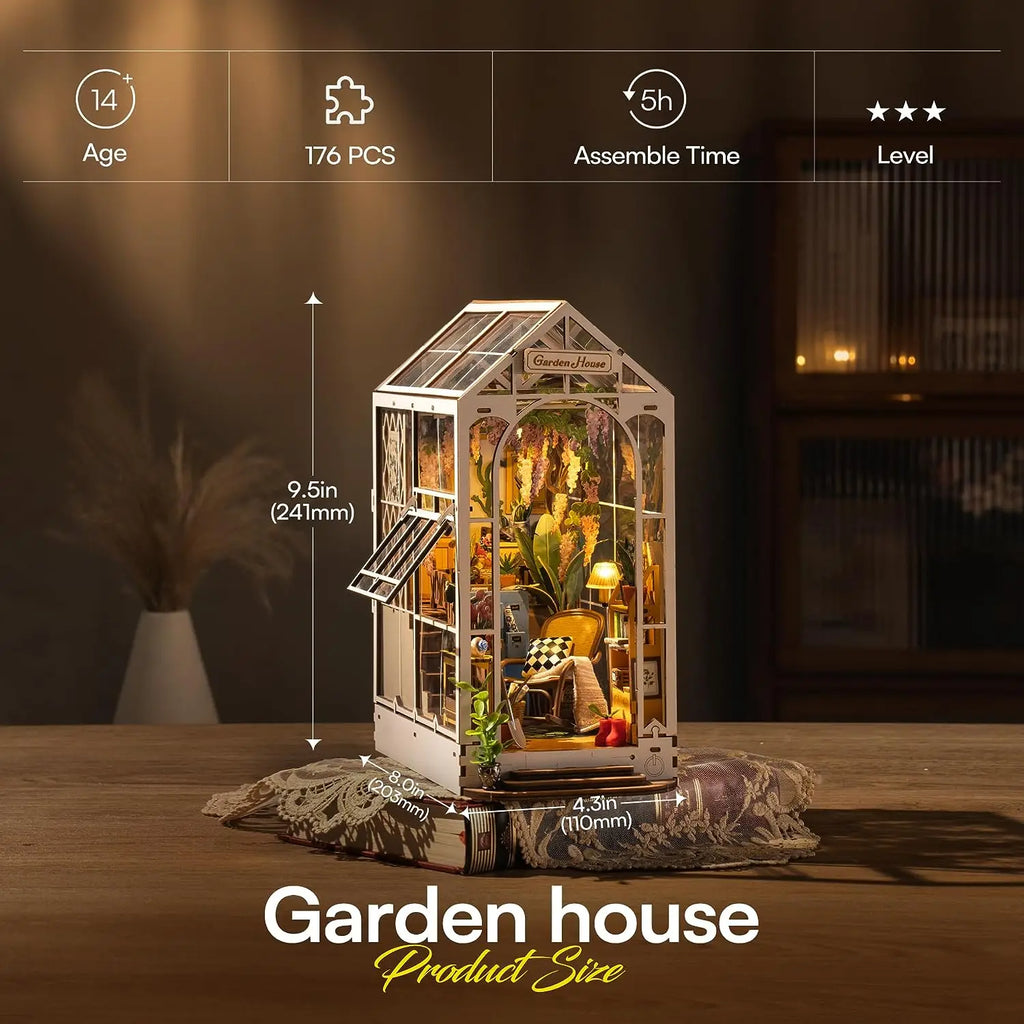 Robotime DIY Garden House Book Nook Miniature Kit for Creative Decor