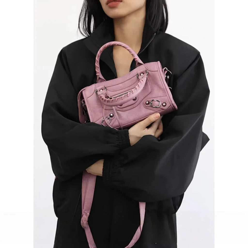 Y2K Dusty Pink Vintage Motorcycle Mini Square Bag for Women