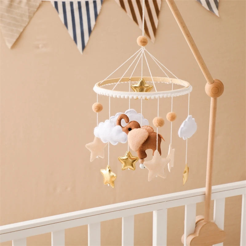 Baby Wooden Elephant Rattle Mobile - Montessori Crib Decor