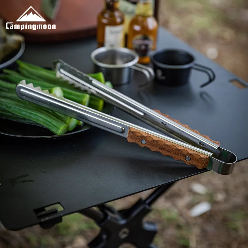 Stainless Steel BBQ Tongs with Teakwood Handle - Essential Grilling Tool