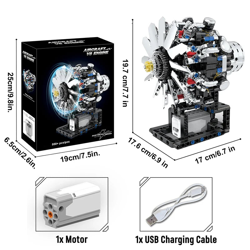 Motorized V8 Engine Building Blocks Model - STEM Educational Toy