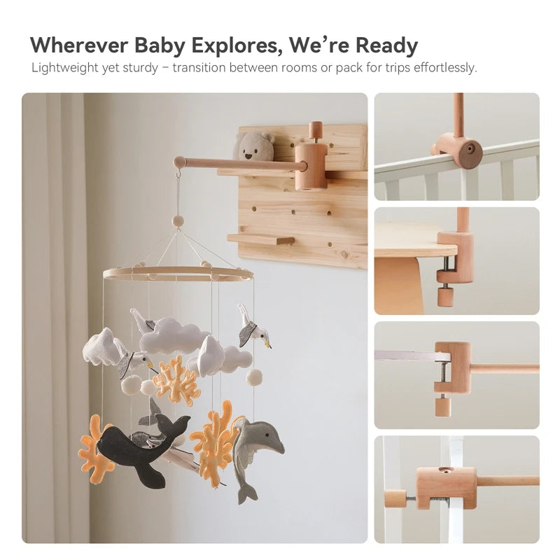 Wooden Baby Bed Bell Bracket - 0-12 Months Mobile Toy Holder