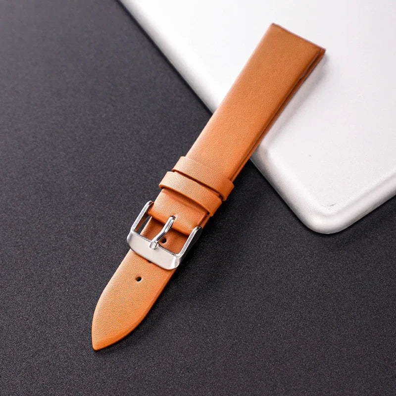 Stylish Leather Watch Strap 12-22mm with Stainless Steel Buckle