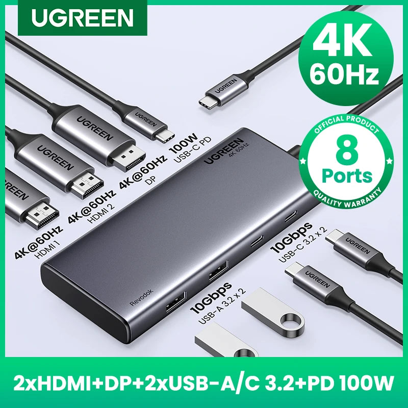 UGREEN 8-in-1 USB-C Triple Display Hub with 4K HDMI & 100W Power Delivery