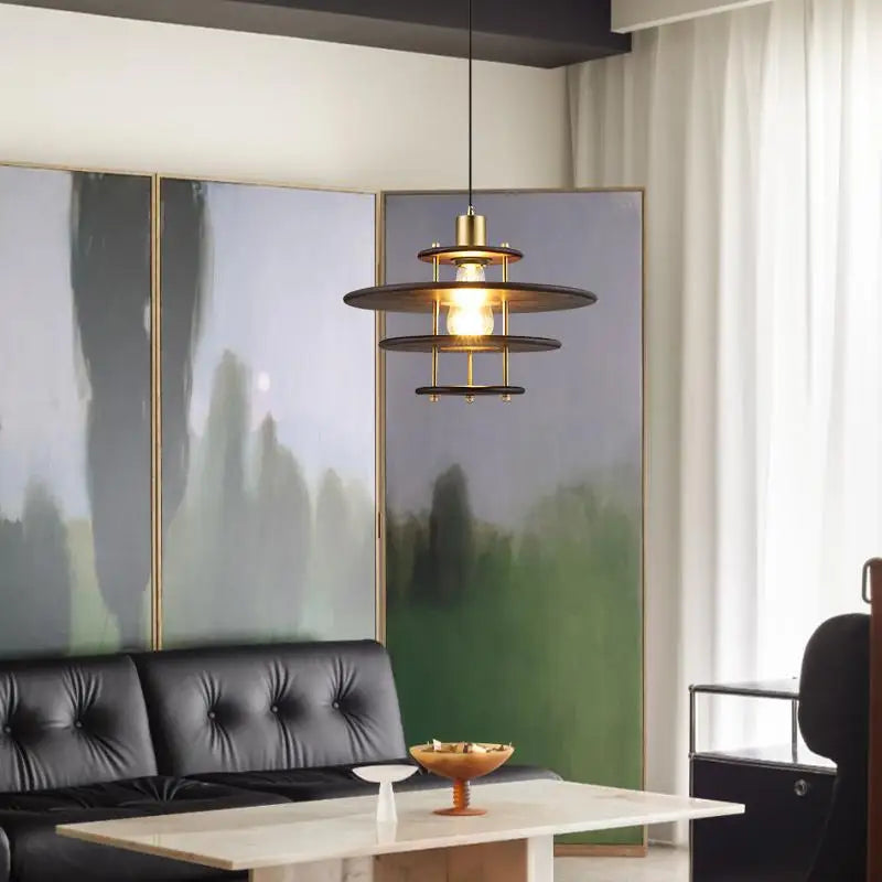 Vintage Walnut Wood Pendant Light for Dining & Bar Spaces
