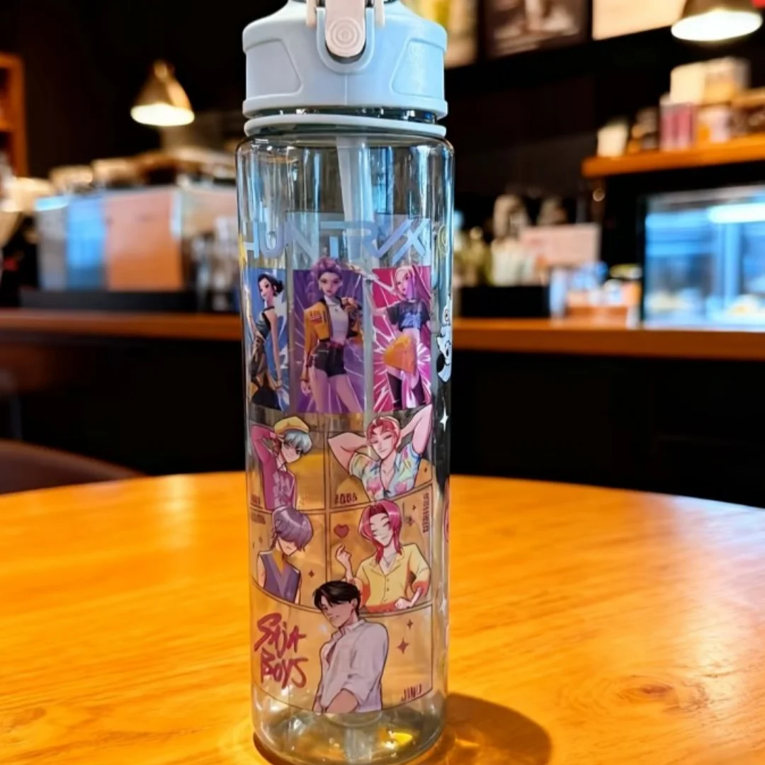 750ml Portable Water Bottle with Straw - Fun Cartoon Design