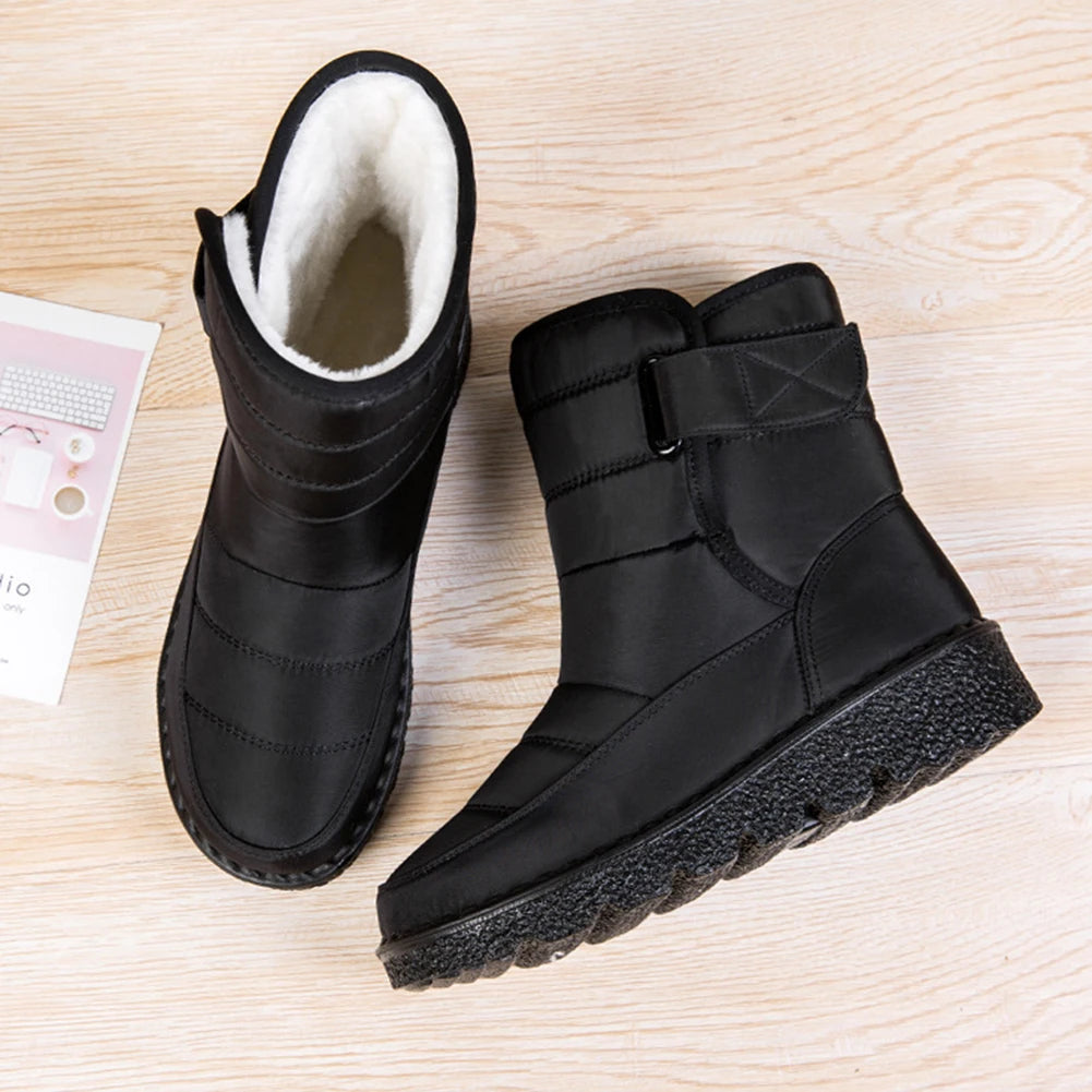 Women's Waterproof Plush Fur Boots - Warm Winter Snow Booties
