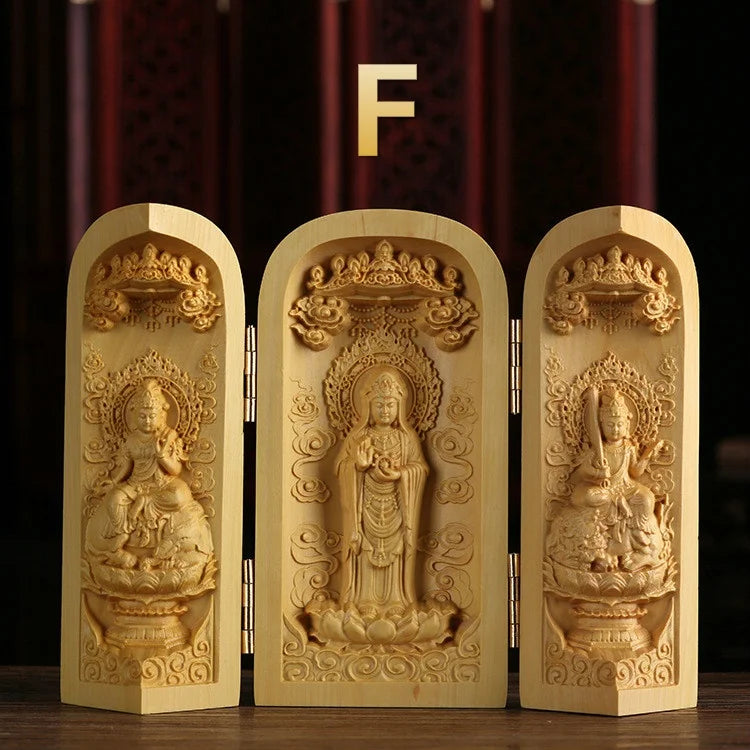 Boxwood Guanyin Buddha Statue - Elegant Wooden Art Decor