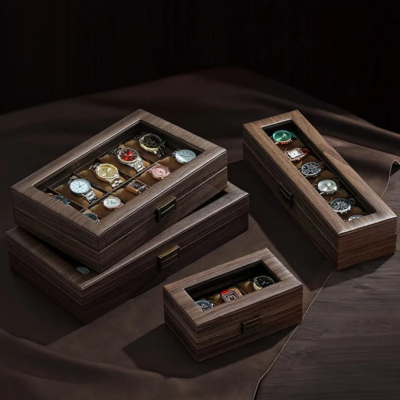 Vintage Wood Grain Watch Storage Box - Organize 6 Watches Elegantly