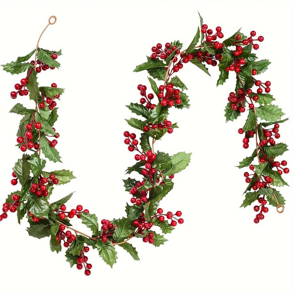 Festive Christmas Garland with Red Berries - Elegant Holiday Decor