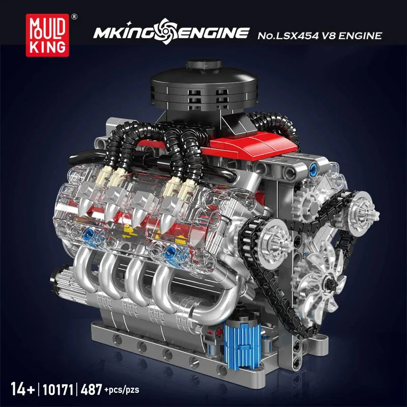 MOULD KING Motorized LSX454 V8 Engine Building Block Set - 487PCS