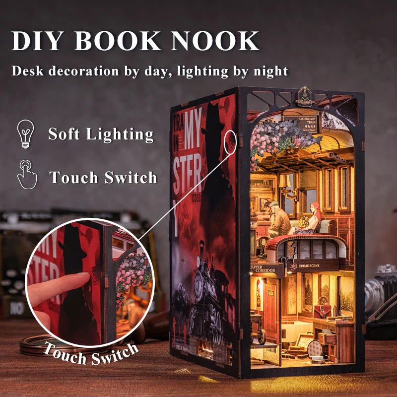 CUTEBEE LED Book Nook Dollhouse Kit with Dust Cover for DIY Enthusiasts