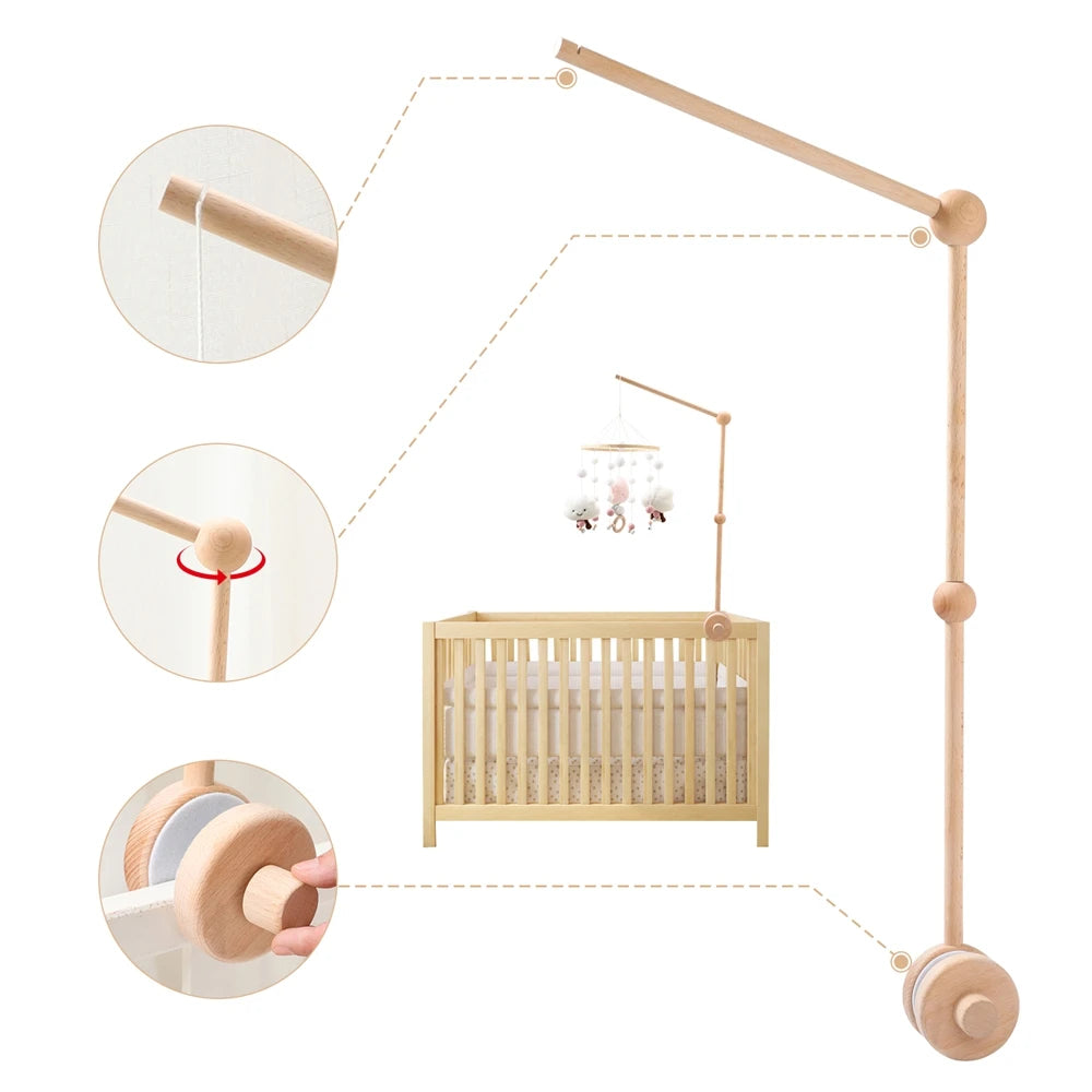 Wooden Crib Mobile Bracket for Babies - 0-12 Months Rattles Holder