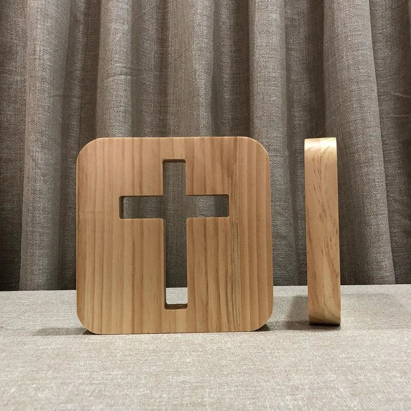 3D Glow Wood Cross Lamp - Inspirational Christian Decor Gift