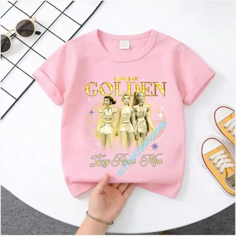Cute Kpop Demon Hunters T-Shirt for Kids | Short Sleeve Cotton Tee
