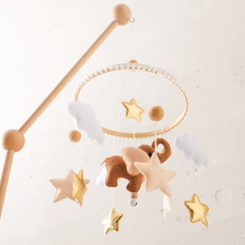 Baby Wooden Elephant Rattle Mobile - Montessori Crib Decor