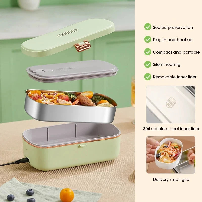 Portable Electric Food Warmer Lunch Box - 900ml Stainless Steel