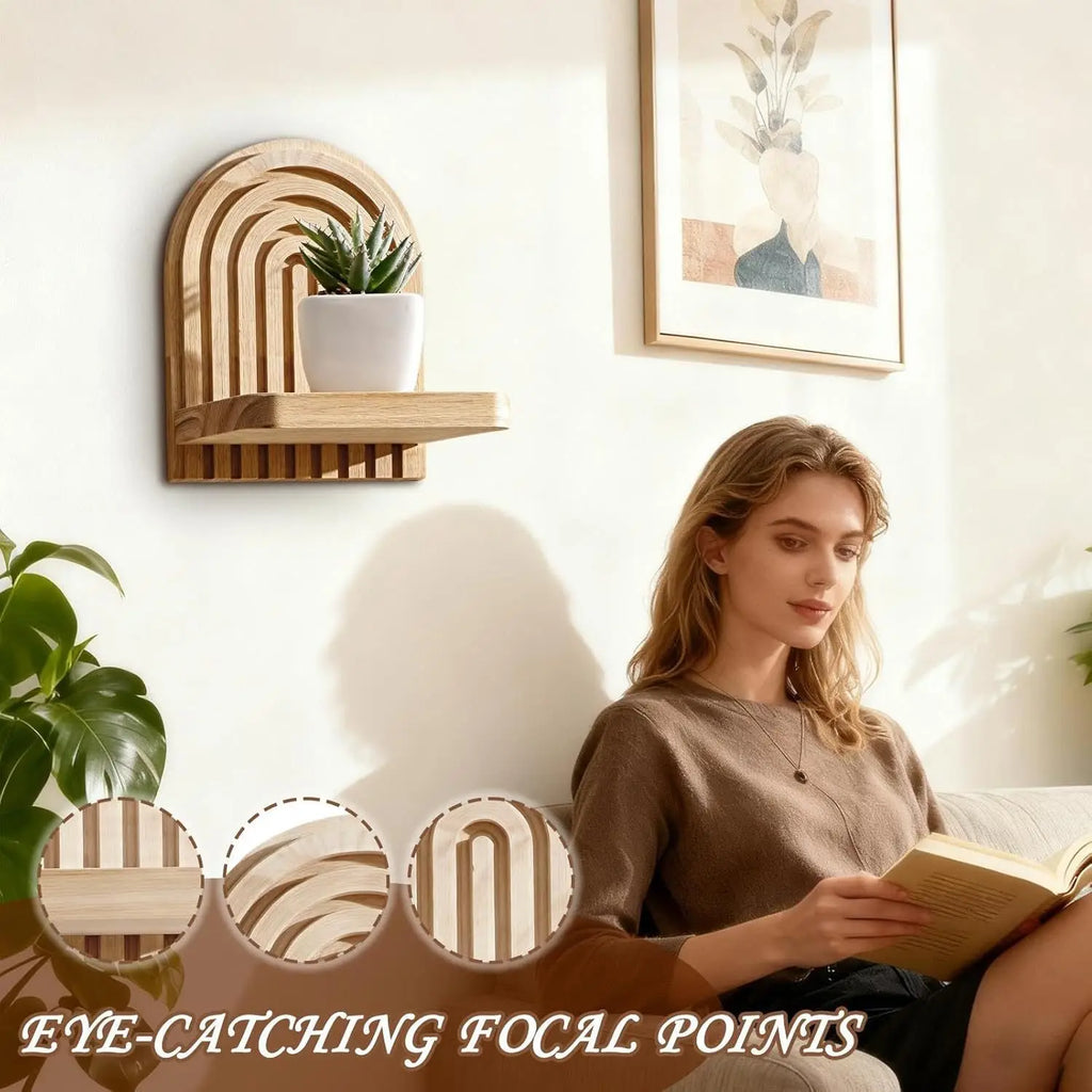 Boho Rainbow Arched Floating Wall Shelves - Rustic Wooden Decor