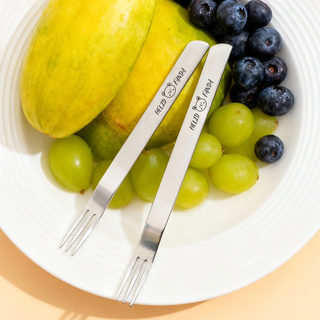 2-in-1 Dual-Purpose Long Handle Fork & Spoon Set - Reusable Stainless Steel