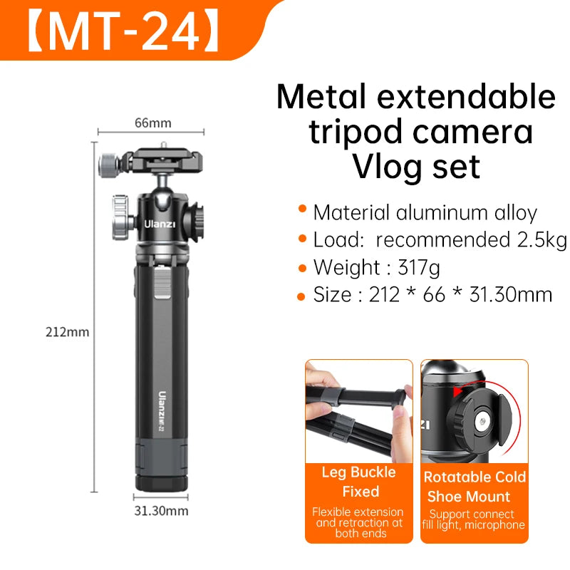 Ulanzi MT-24 Extendable Metal Tripod with Ballhead & Cold Shoe