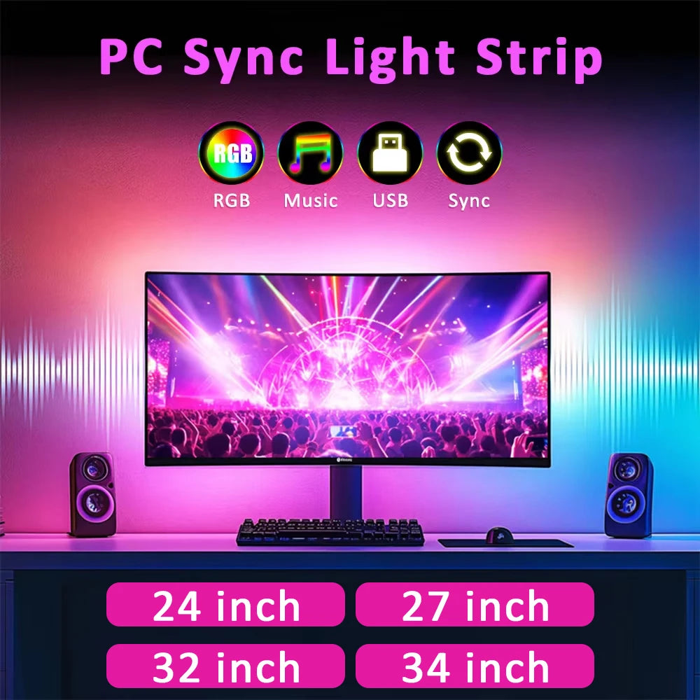RGB LED Monitor Backlight Strip - Sync Lighting for 24-34" Displays