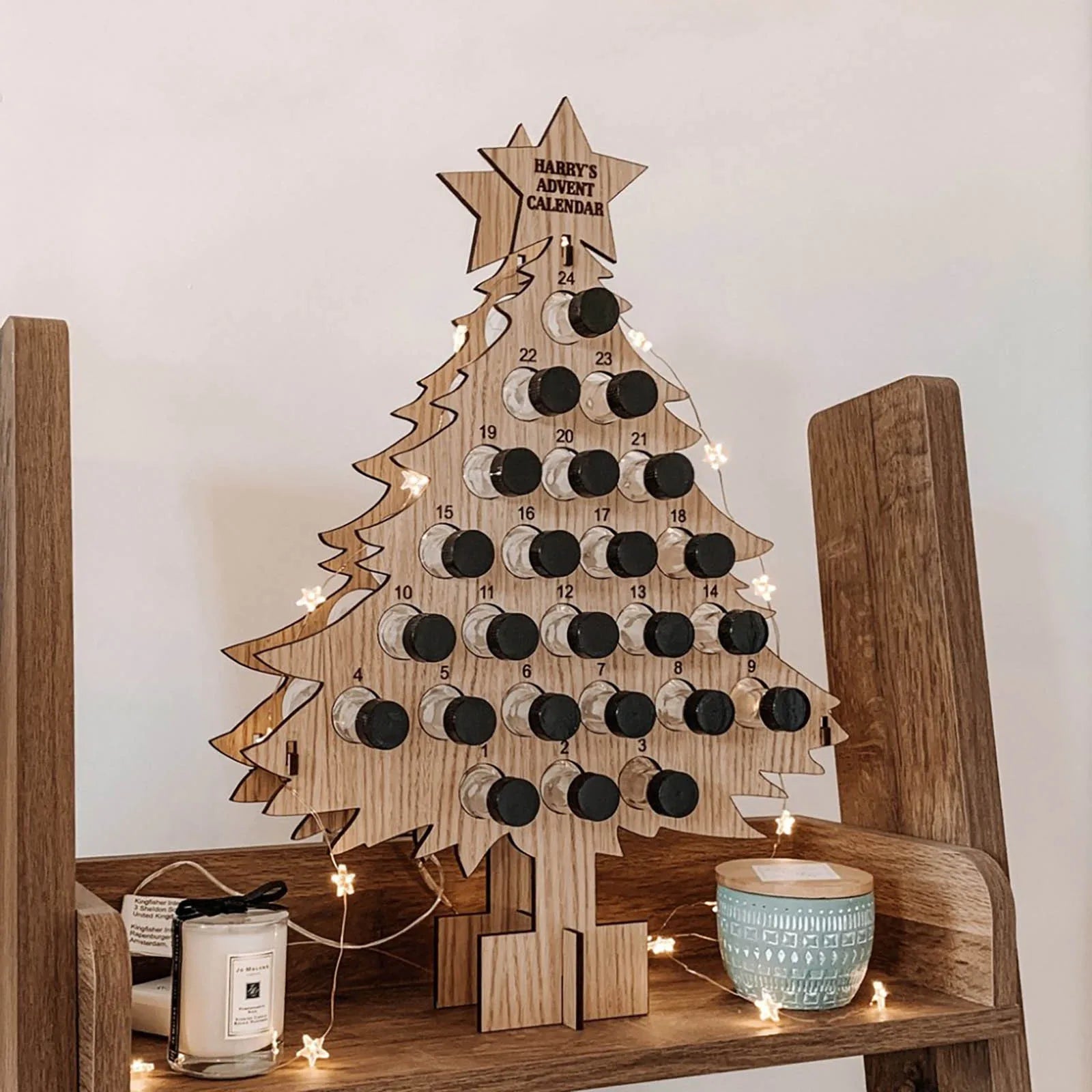Wooden Christmas Tree Wine Bottle Holder - Advent Countdown Rack