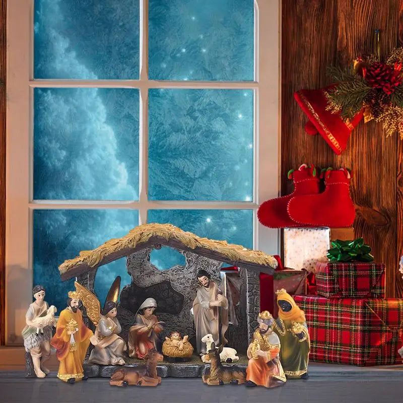 12-Piece Nativity Scene Set - Elegant Resin Christmas Decor