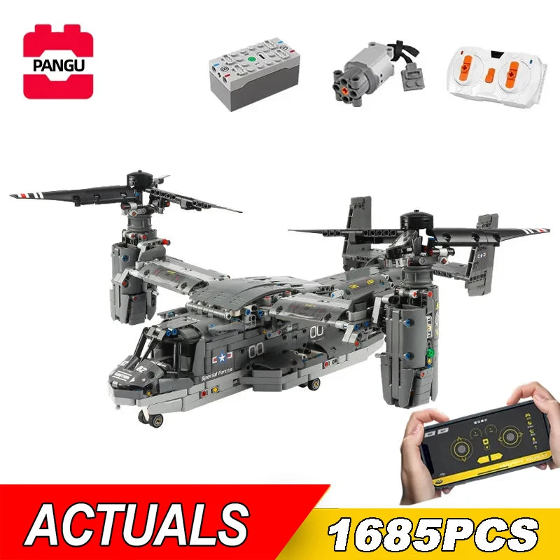 Motorized V-22 Osprey Remote Control Airplane Building Blocks - 1685 PCS
