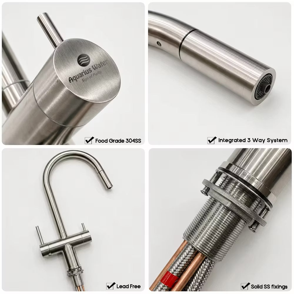 3 Way Mixer Tap Nickel Umbrella Style 360 Rotation + Pull Out Spout