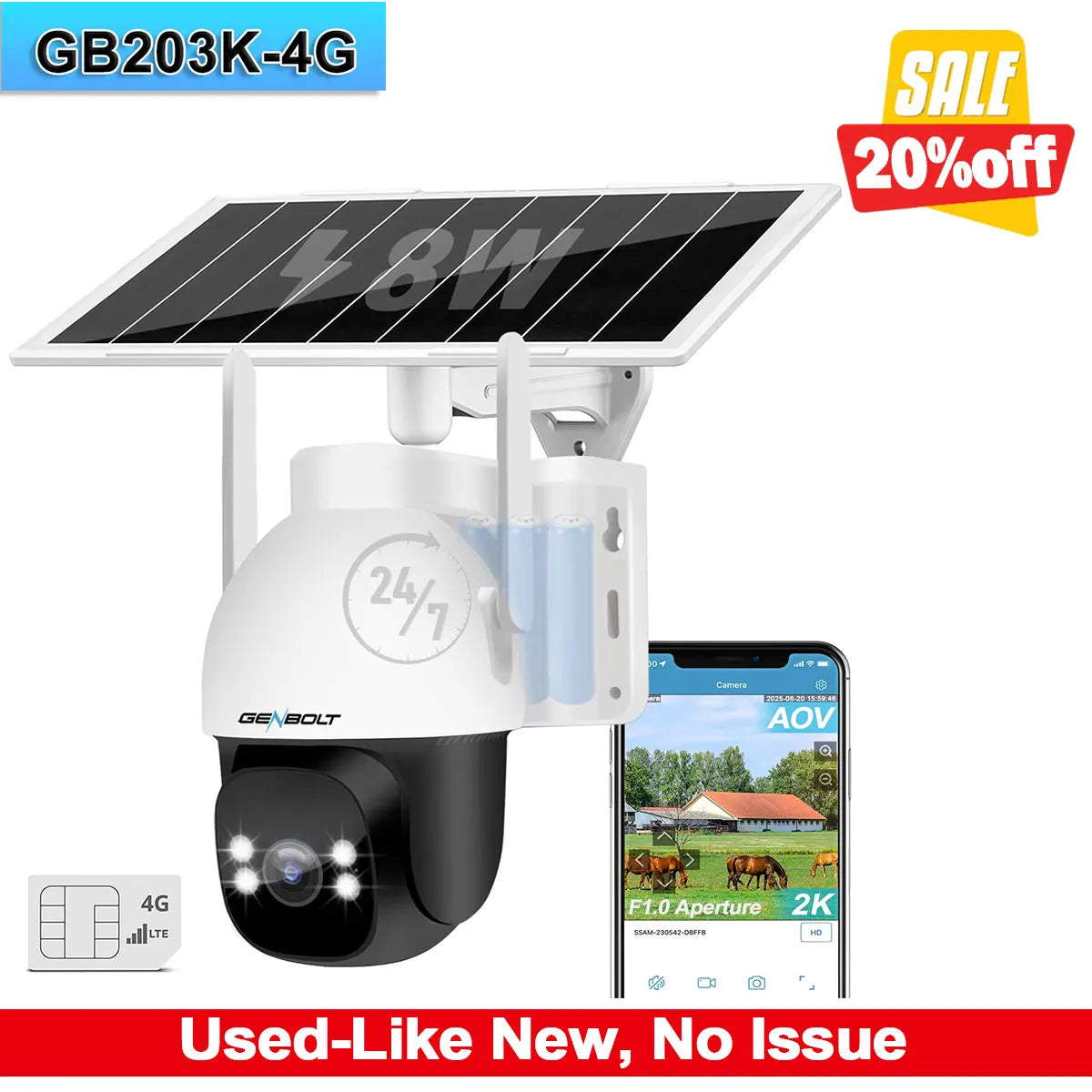 GENBOLT 4G LTE Solar Security Camera with 2K Color Night Vision