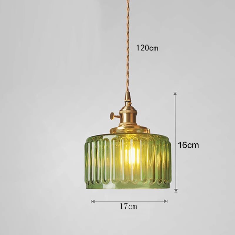 Vintage Green Glass Pendant Light - Nordic Copper Hanging Lamp