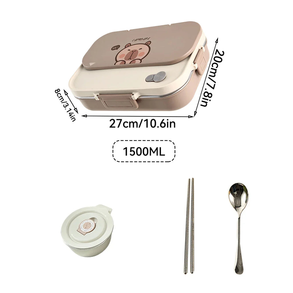 WORTHBUY Portable 4-Grid Stainless Steel Lunch Box with Utensils