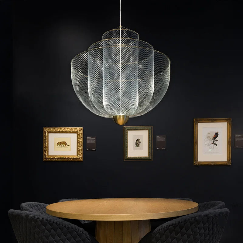 Modern Iron LED Pendant Lamp - Dimmable Mesh Light for Dining & Bedroom