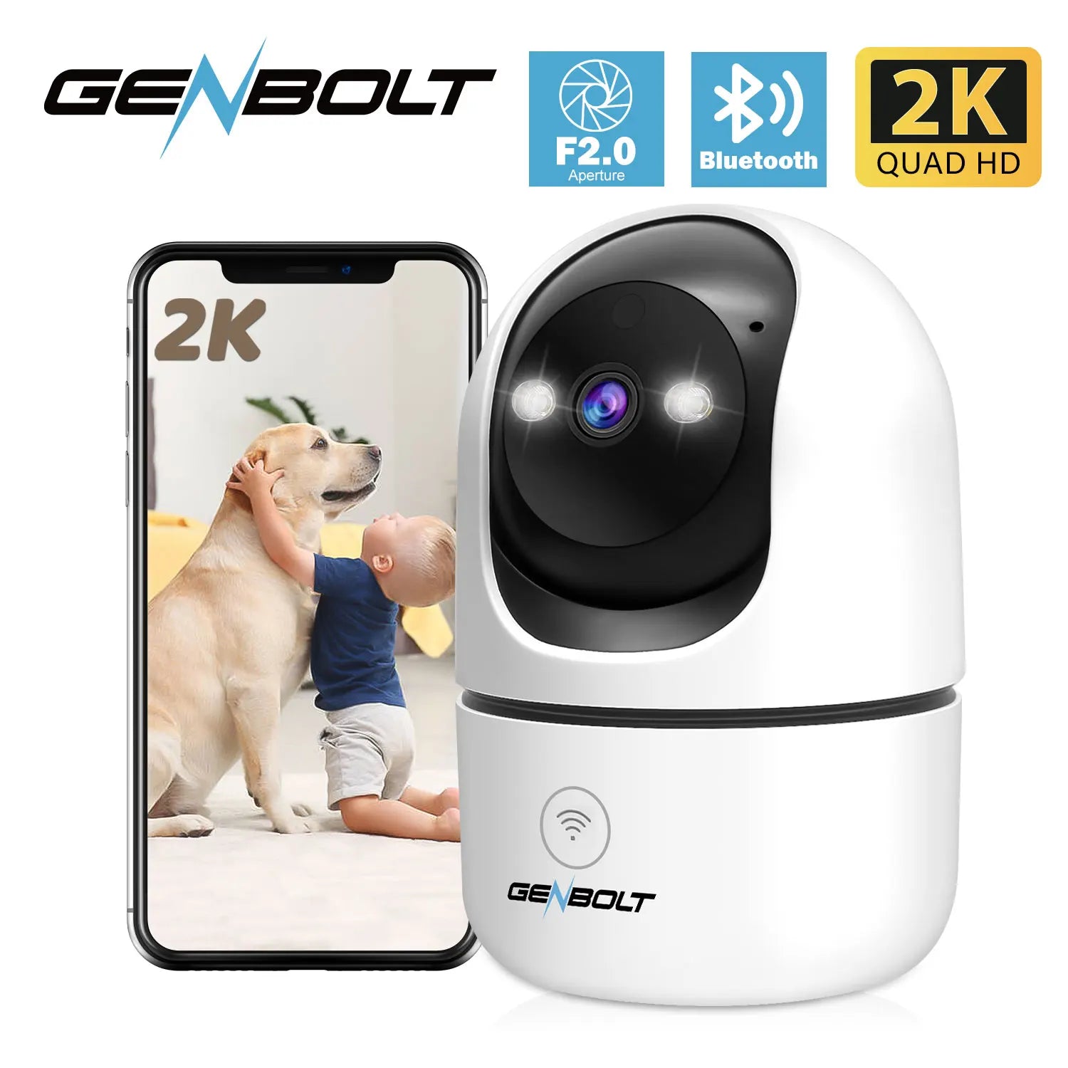 GENBOLT 2K Pet Camera - Smart Indoor Surveillance with Night Vision