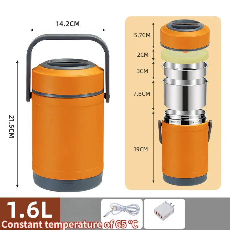 USB Electric Heated Stainless Steel Lunch Box for Work & School